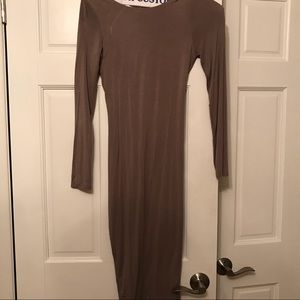 Grey Tea Length Dress with Open Back